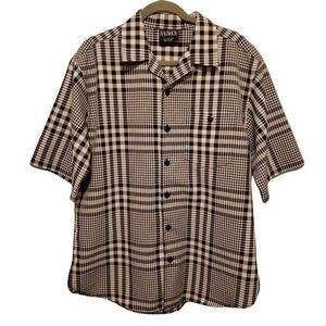 Numen Mens Sz L Blue White Plaid Short Sleeve Button Down Shirt